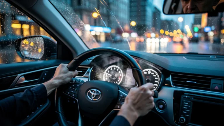 Voiture freinant sous la pluie montrant des plaquettes génériques qui grincent à chaque freinage