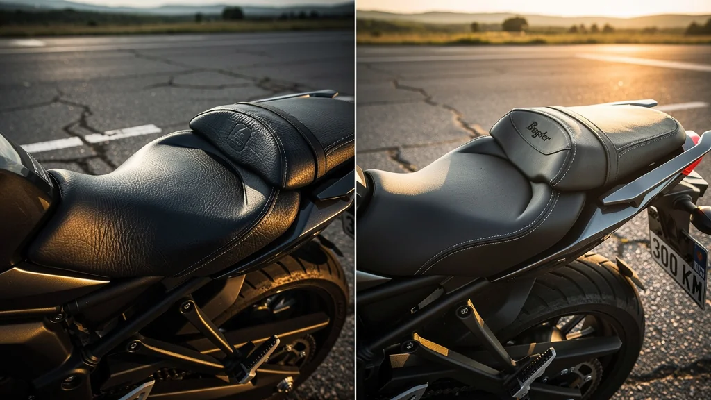 Comparaison ultra-réaliste selle Bagster confort vs selle d’origine après 300 km de moto