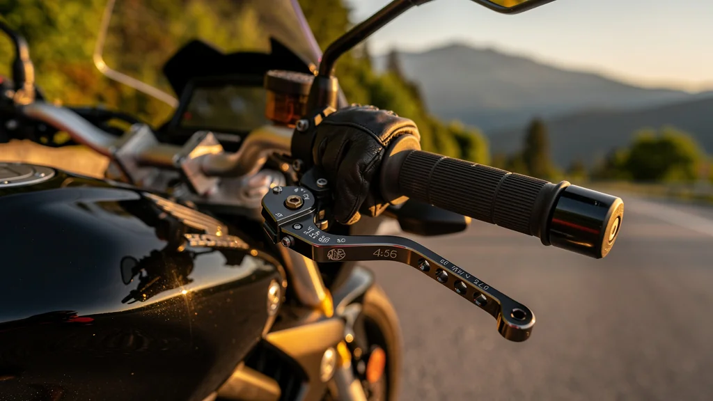 Leviers courts réglables CNC montés sur Honda CB après 8000 km d'utilisation détaillés et réalistes