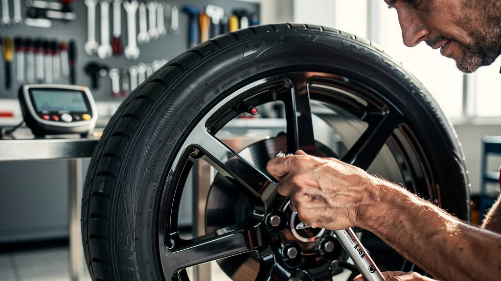 Mécanicien négligeant le couple de serrage des roues après montage des pneus, risques visibles