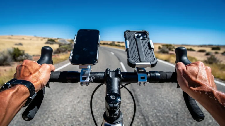 Comparaison réaliste de deux supports de téléphone au guidon sur 100 km de virages sous un soleil intense